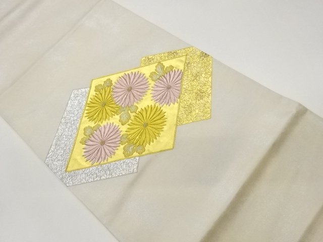 JAPANESE KIMONO / FUKURO OBI / EMBROIDERY / RHOMBUS & KIKU